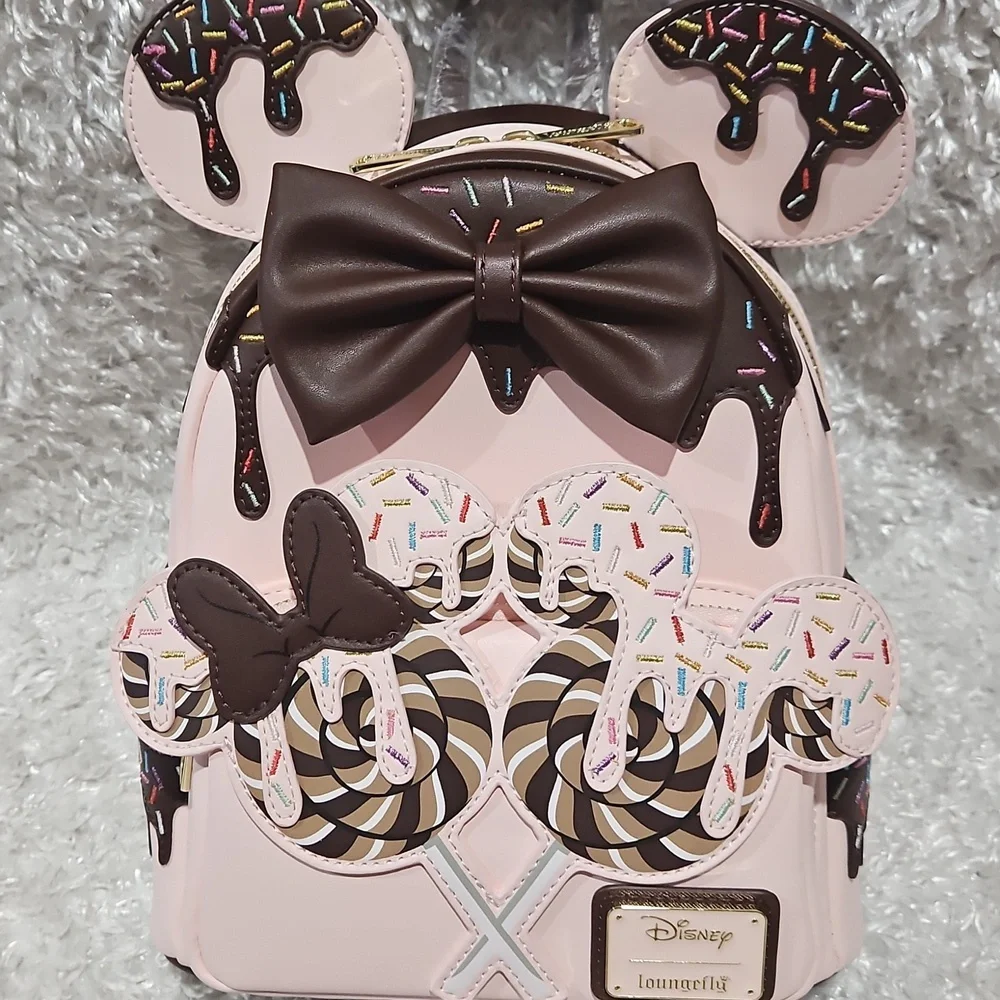 NWT Loungefly Minnie Mouse Chocolate Sprinkle Lolliipop Ears mini backpack - Picture 8 of 12